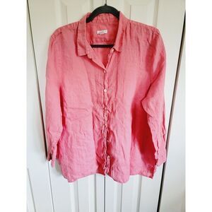J Jill XL Love Linen Button Down Shirt Pink Peach Long Sleeve Blouse 100% Linen‎
